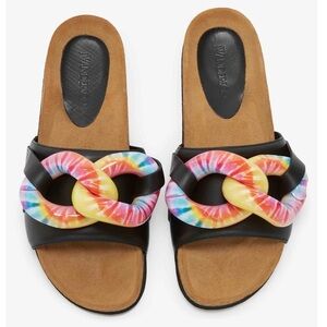 JW Anderson Leather Tie Die Chain Slip On Slides Sandals Black Women's Sz 8 NWOT